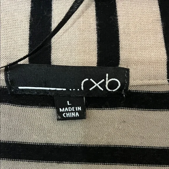 RXB Black and Beige Striped Asymmetrical Open Front Cardigan Style Top - Picture 2 of 14